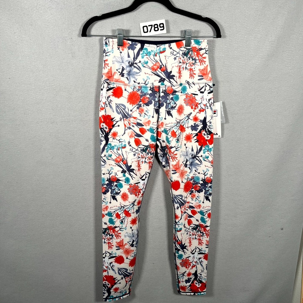 Fila‎ Legging Womens Small White Red Floral Stretch High Waisted Athletic Yoga